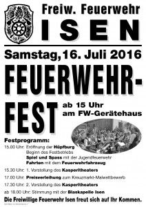 FF Isen - Plakat Feuerwehrfest 2016
